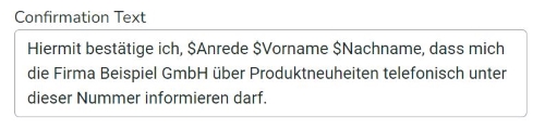 Beispiel Confirmation Text